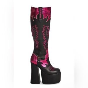 Size 7- nwot- DOLLS KILL Platform Knee High Heeled Cowboy Boots